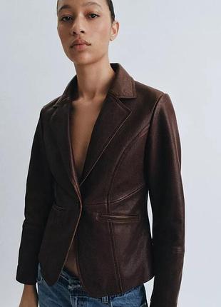 Блейзер жіночий коричневий шкіряний zara new