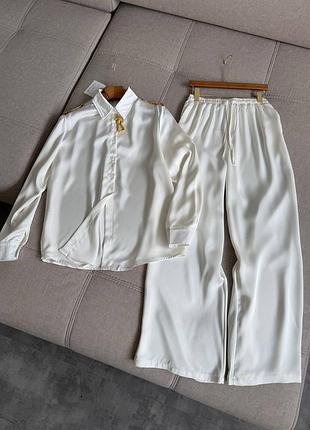Костюм schiaparelli рубашка и брюки прямые палаццо белый атласный