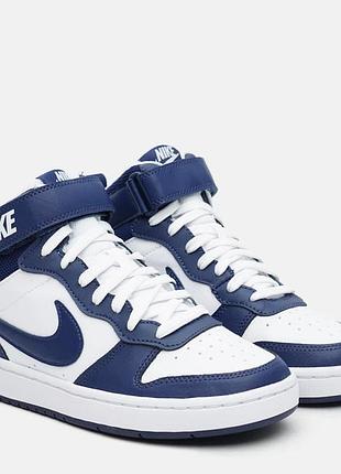 Кеды женские nike court borough mid 2 (gs) cd7782-107 38.5 (24см.) 📏25см. белые с синим