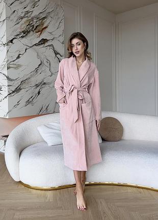 Халат женский велюровый длинный cosy, персиковый