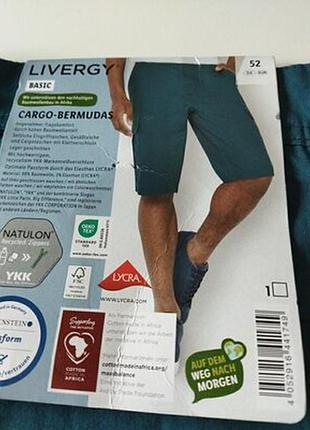 Мужские хлопковые шорты карго-бермуды зеленые livergy 52