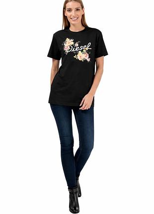 Футболка жіноча diesel.бавовняна базова чорна з принтом l xl 2