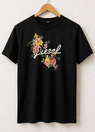 Футболка жіноча diesel.бавовняна базова чорна з принтом l xl 3