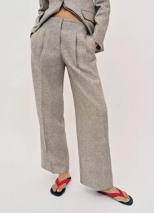 Прямі брюки жіночі бежеві лляні zara new