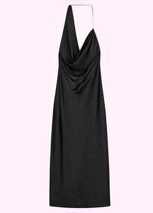 Сукня міді халтер сатинова атласна асиметрична з відкритою спиною zara xs чорна