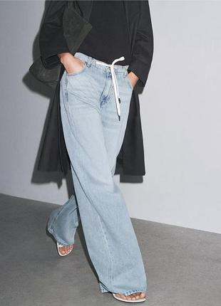 Жіночі вільні джинси на шнурку relaxed leg - full length zara розмір 36 s  38 м