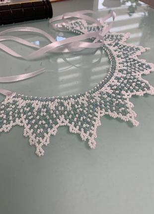 Біло голуба нова силянка чокер намисто гердан кривулька криза етно намисто кольє буси подарунок