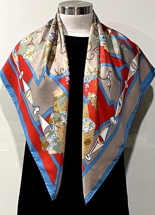 G.h.mumm & co vintage red/blue/tan "champagne" silk twill scarf 86x86cm handroll