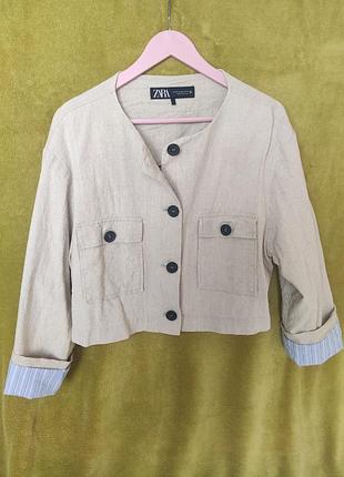 Жакет, zara, m/l, льон/віскоза