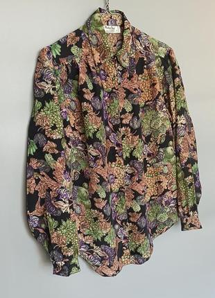 Редкая блуза mister dee vintage retro рубашка цветочный принт винтаж зеленый фиолетовый цвет размер s оверсайз