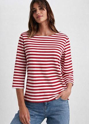 Marimekko womens red white striped top 3/4 sleeve cotton minimalist classic shirt оригінальний, жіночий топ, кофта від культового фінського бренду