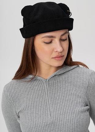 Женская кепка докер monarch черная с ушками регулируемая хлопковая streetwear