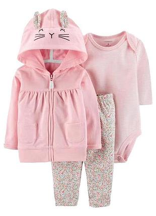 Детский комплект (толстовка + боди + штаны) для девочки carters 103901 61-69 см розовый