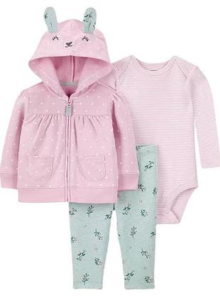 Детский комплект (толстовка + боди + штаны) для девочки carters 103995 76-81 см разноцветный