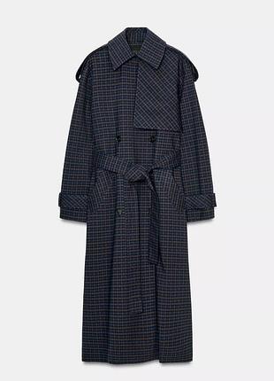 Темно синій тренч оверсайз zara тренч у клітинку zara limited edition довгий тренч міді двобортний тренч середньої довжини вільний тренч в клітинку