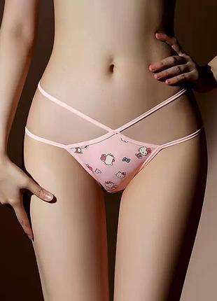 Трусики жіночі сліпи рожевого кольору хеллоу кітті hello kitty, білизна хелоу кітті трусики рожеві з подвійними бретелями