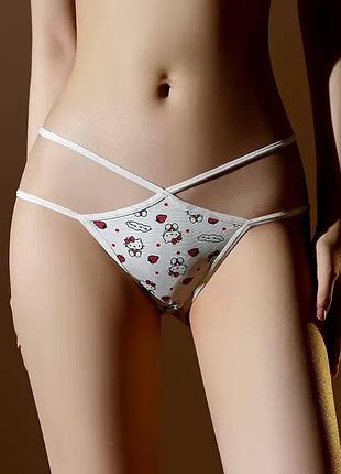 Трусики жіночі сліпи білого кольору хеллоу кітті hello kitty, трусики хелоу кітті білі з еластичними подвійними бретелями