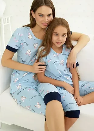 Піжама жіноча з короткими рукавами ♥️ футболка, капри, туреччина