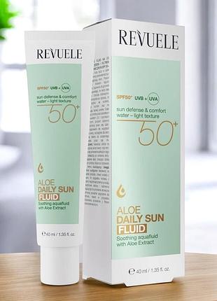 Флюїд для обличчя spf 50+ , для чутливої шкіри, щоденний сонцезахисний з алое вера revuele 40 мл