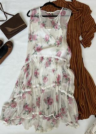 Длинное платье цветочный принт 100% silk. италия.