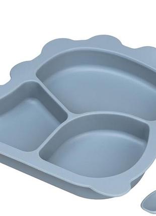 Набір силіконового посуду для дітей динозавр 3 предмети темно-синій