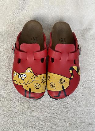 Сабо глоги birki’s birkenstock boston clogs kitty cat red comfort slip on