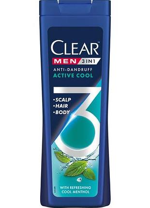 Шампунь против перхоти для мужчин clear 3 в1 свежесть с ледяным ментолом 360 мл