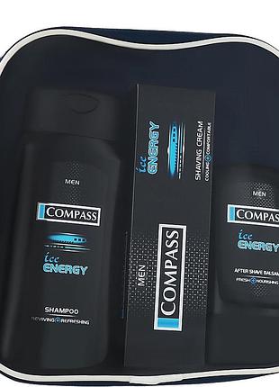 Набор мужской compass ice energy в косметичке (шампунь + крем для бритья + бальзам после бритья)