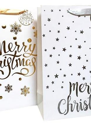 Пакет подарочный 282004 merry christmas белый 26х32х10 см