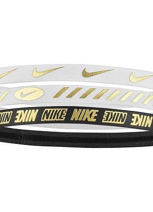 Повязки на голову nike mixed width headbands 3pk metallic белый, черный унисекс one size n.100.4527.112.os (оriгинал)