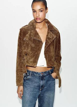 Замшева куртка zara укорочена куртка з замшевої шкіри коричнева куртка з ременем шкіряна куртка з замші коротка куртка зі шкіри коричнева косуха