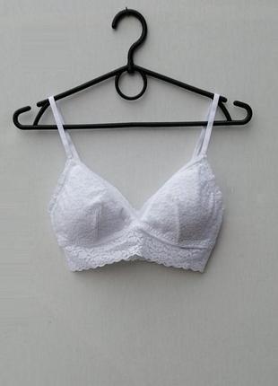 Белый кружевной бюстгальтер бралетт h&m  75b