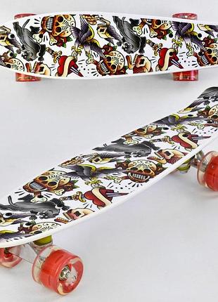 Пенни борд (penny board) с подсветкой колес, антискользящий, до 70кг, компактный скейт для детей и подростков