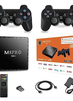 Игровая андроид тв приставка с android tv + 2 джойстика m8pro mini ретро консоль ps1, dendy, sega top shop ua_
