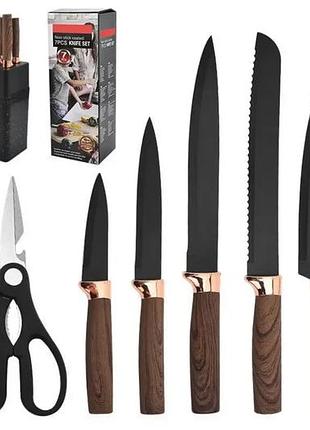 Набор кухонных ножей на подставке knife set 7 предметов из нержавеющей стали top shop ua_