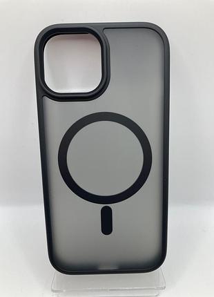 Tpu+pc чохол metal buttons with magsafe colorful для apple iphone 15 (6.1") (чорний / black) 00065601