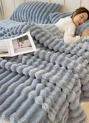 Плед мягкий на диван и кровать shar pei lux, теплый фактурный плед-покрывало серый