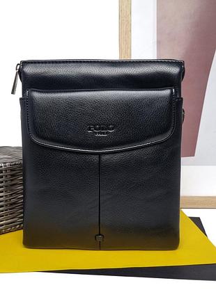 Черная мужская сумка искусственная кожа арт.8824-51 black polo (китай)