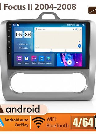Автомагнітола lesko в машину ford focus ii 2004-2008г 9" 4/64 gb carplay 4g wi-fi gps prime фокус
