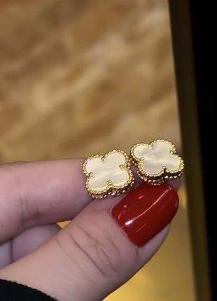 Сережки пусети van cleef ван кліф клевер 1:1 позолота