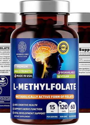 Добавка премиум-класса поддерживает здоровую когнитивную функциюnumber one nutrition premium l-methylfolate 120 капсул