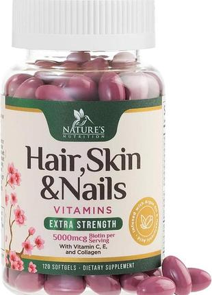 Домішка преміумкласу для волосся, шкіри та нігтів nature's nutrition hair, skin&nails vitamins 120 капсул