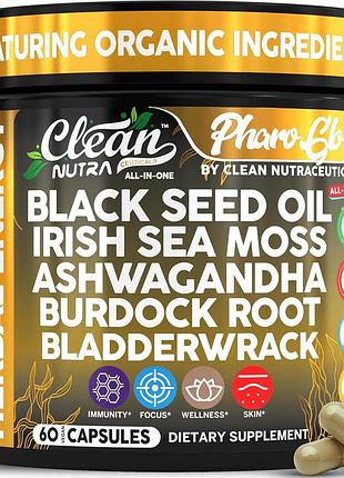 Добавка премиум-класса для жизнеспособности всего организма clean nutraceuticals black seed oil sea moss ashwagandha 60 капсул
