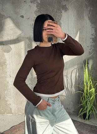 Женский базовый лонгслив шоколад тр6840(32 - 03)