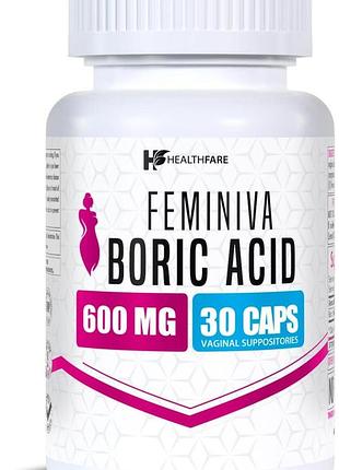 Добавка преміумкласу підтримання інтимного здоров'я healthfare feminiva boric acid vaginal suppositories 30 капсул