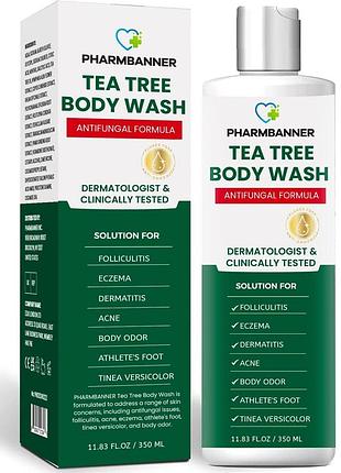 Гель для душа успокаивает фолликулит, акне, зуд pharmbanner tea tree antifungal body wash 350 мл