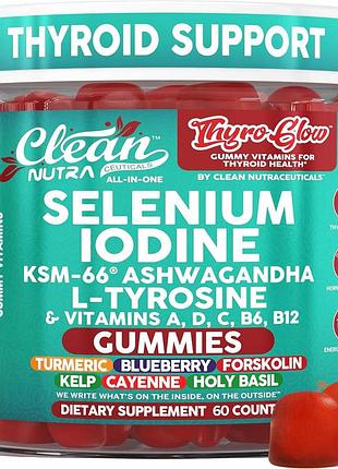 Добавка премиум-класса для щитовидной железы clean nutraceuticals selenium iodine ksm 66 ashwagandha gummies 60 таблеток