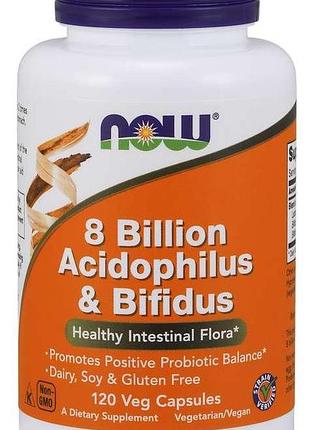 Специальный продукт now 8 billion acidophilus & bifidus veg capsules 120 капсул (4384302581)