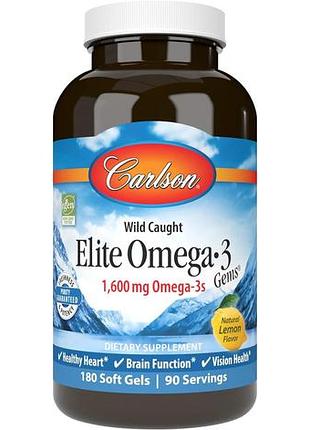 Carlson labs wild caught elite omega-3 gems natural lemon flavor 1600 mg 180 капсул (4384304189)