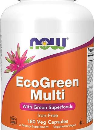 Сбалансированный комплекс витаминов и минералов now ecogreen multi vitamin veg capsules 180 капсул